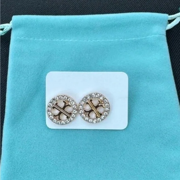 NWT Tory Burch “style” Logo Earring Gold Plated Stud - Picture 2 of 4